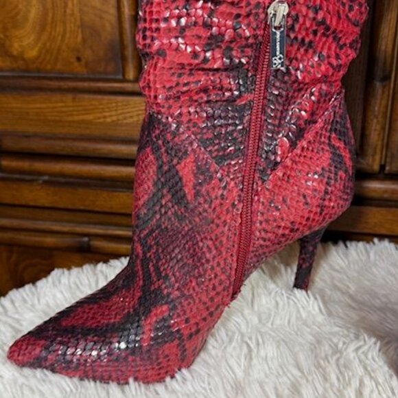 Jessica Simpson Loury Wicked Red Nuevo Stretch Python Textured Faux Leather Boot - Picture 7 of 15